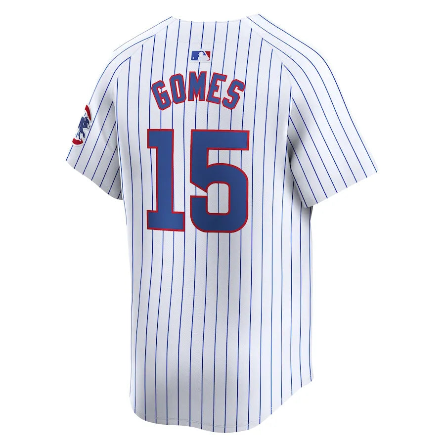 Jersey MLB Chicago Cubs Home Torcedor Masculina Listrada Branca Yan Gomes 15