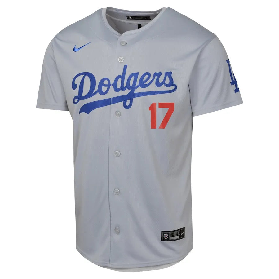 Jersey MLB Los Angeles Dodgers Away Torcedor Masculina Cinza Shohei Ohtani 17