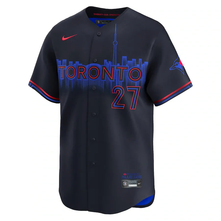 Jersey MLB Toronto Blue Jays City Connect Torcedor Masculina Azul Marinho Vladimir Guerrero Jr. 27
