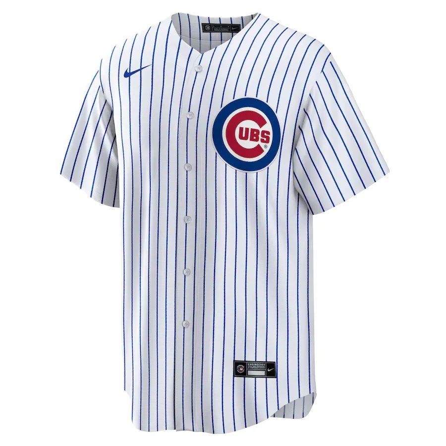 Jersey MLB Chicago Cubs Home Torcedor Masculina Listrada Branca