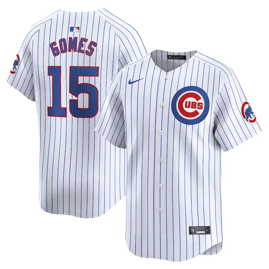 Jersey MLB Chicago Cubs Home Torcedor Masculina Listrada Branca Yan Gomes 15