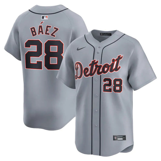 Jersey MLB Detroit Tigers Gray Javier Baez 28 Road Limited Torcedor Masculina Cinza