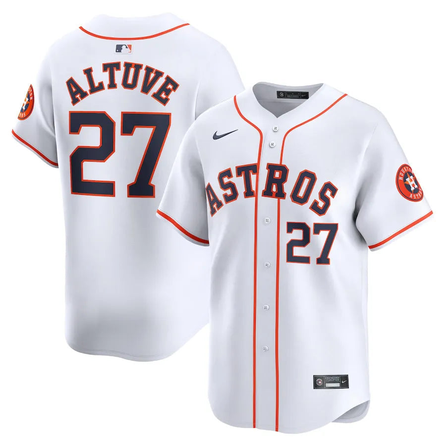 Jersey MLB Houston Astros Jose Altuve 27 White Home Torcedor Masculina Branca