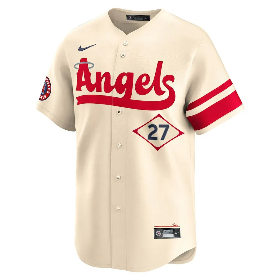 Jersey MLB Los Angeles Angels Cream City Connect Torcedor Masculina Bege Mike Trout 27