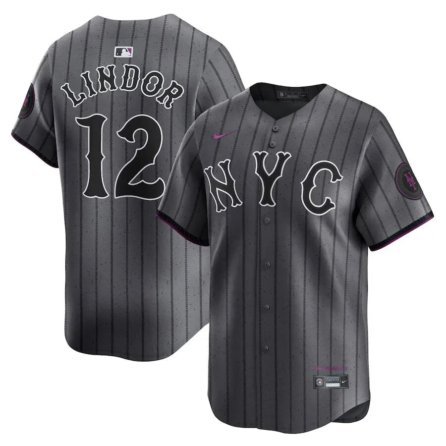 Jersey MLB New York Mets Graphite Torcedor Masculina Francisco Lindor 12 Grafite