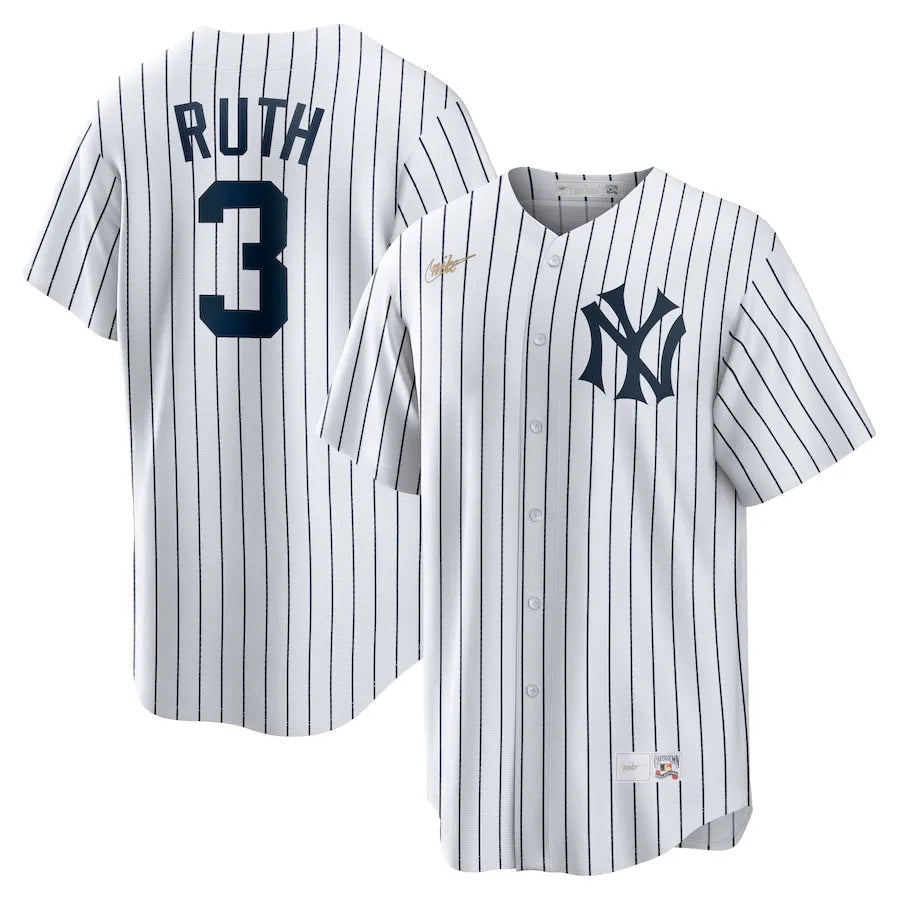 Jersey MLB New York Yankees Home Cooperstown Collection Torcedor Masculina Branca Babe Ruth 3